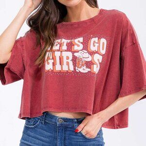 Graphic Cropped T-Shirt Loose Fit Oversized Boho Western Design